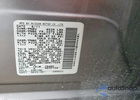 2011 Nissan Rogue S z USA, uszkodzony, nr VIN JN8AS5MV1BW677869